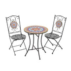 Christopher Knight Home Priscilla 3 Pieces Outdoor Ceramic Tile and Iron Foldable Bistro Set, Black/Red