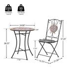 Christopher Knight Home Priscilla 3 Pieces Outdoor Ceramic Tile and Iron Foldable Bistro Set, Black/Red