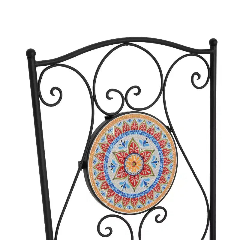 Christopher Knight Home Priscilla 3 Pieces Outdoor Ceramic Tile and Iron Foldable Bistro Set, Black/Red
