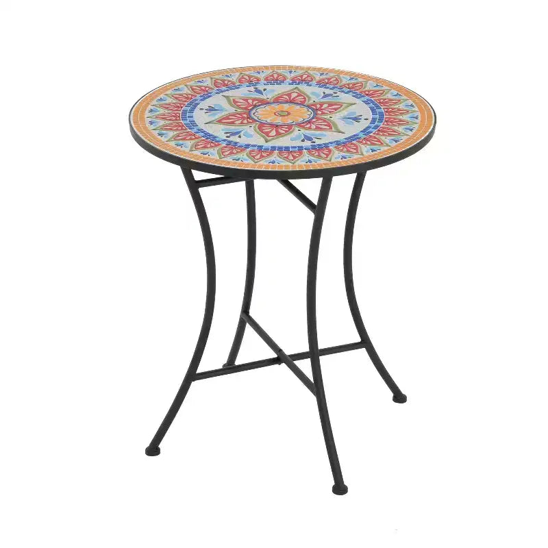 Christopher Knight Home Priscilla 3 Pieces Outdoor Ceramic Tile and Iron Foldable Bistro Set, Black/Red