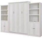 Queen Size Murphy Bed Wall Bed with Side Cabinet, Space-Saving Bed Perfect for Guest Room, Bed Room, Home Office, Rustic White/Brown -ModernLuxe