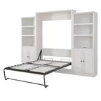 Queen Size Murphy Bed Wall Bed with Side Cabinet, Space-Saving Bed Perfect for Guest Room, Bed Room, Home Office, Rustic White/Brown -ModernLuxe