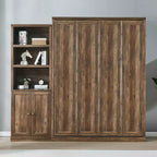 Queen Size Murphy Bed Wall Bed with Side Cabinet, Space-Saving Bed Perfect for Guest Room, Bed Room, Home Office, Rustic White/Brown -ModernLuxe