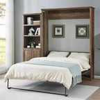 Queen Size Murphy Bed Wall Bed with Side Cabinet, Space-Saving Bed Perfect for Guest Room, Bed Room, Home Office, Rustic White/Brown -ModernLuxe