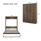 Queen Size Murphy Bed Wall Bed with Side Cabinet, Space-Saving Bed Perfect for Guest Room, Bed Room, Home Office, Rustic White/Brown -ModernLuxe