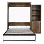 Queen Size Murphy Bed Wall Bed with Side Cabinet, Space-Saving Bed Perfect for Guest Room, Bed Room, Home Office, Rustic White/Brown -ModernLuxe