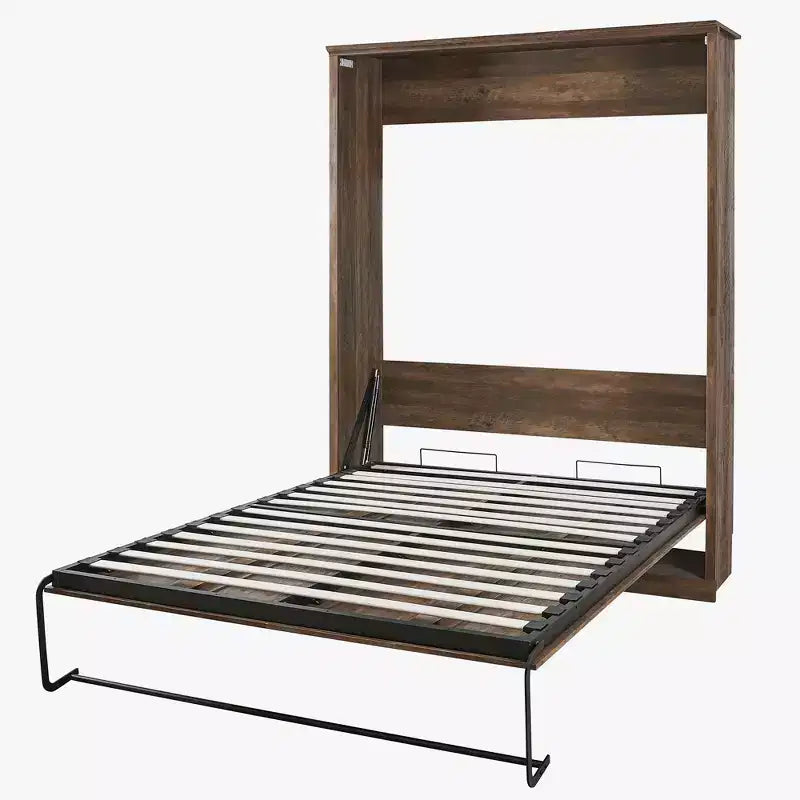 Queen Size Murphy Bed Wall Bed with Side Cabinet, Space-Saving Bed Perfect for Guest Room, Bed Room, Home Office, Rustic White/Brown -ModernLuxe