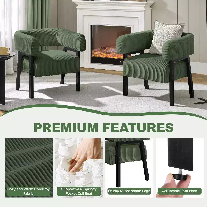 Yaheetech Upholstered Barrel Accent Chair with Solid Wood Legs, Pocket Coiled Seat for Living Room, Bedroom, Reading Nook