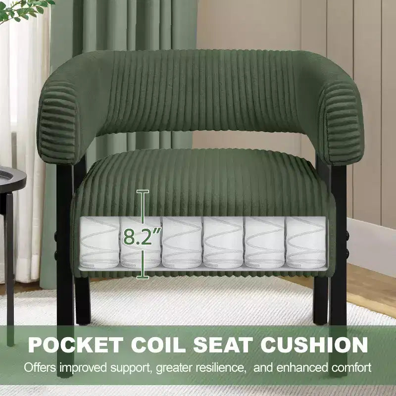 Yaheetech Upholstered Barrel Accent Chair with Solid Wood Legs, Pocket Coiled Seat for Living Room, Bedroom, Reading Nook