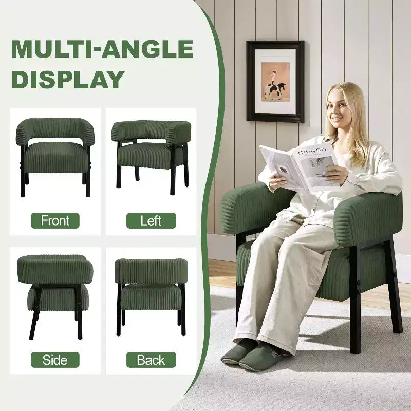 Yaheetech Upholstered Barrel Accent Chair with Solid Wood Legs, Pocket Coiled Seat for Living Room, Bedroom, Reading Nook
