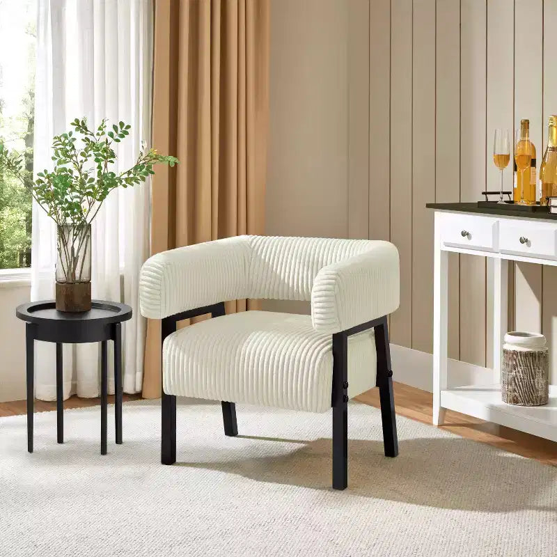 Yaheetech Upholstered Barrel Accent Chair with Solid Wood Legs, Pocket Coiled Seat for Living Room, Bedroom, Reading Nook