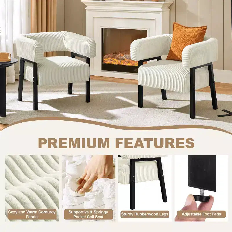 Yaheetech Upholstered Barrel Accent Chair with Solid Wood Legs, Pocket Coiled Seat for Living Room, Bedroom, Reading Nook