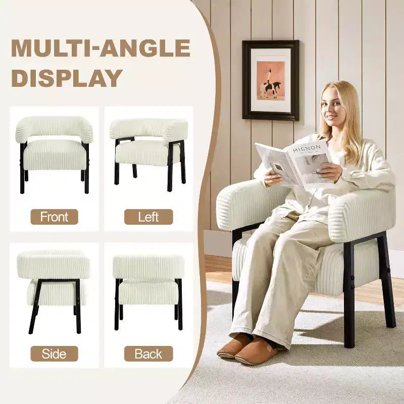 Yaheetech Upholstered Barrel Accent Chair with Solid Wood Legs, Pocket Coiled Seat for Living Room, Bedroom, Reading Nook
