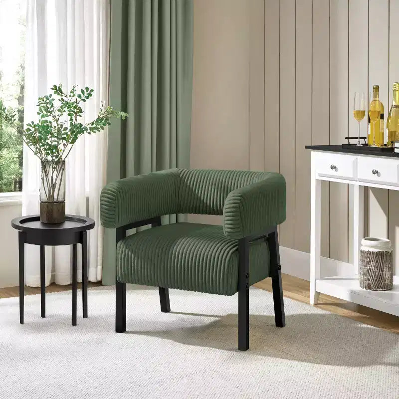 Yaheetech Upholstered Barrel Accent Chair with Solid Wood Legs, Pocket Coiled Seat for Living Room, Bedroom, Reading Nook