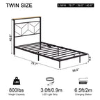 Hausource Floating Bed Frame with LED Storage Headboard, Charging Station, No Box Spring Needed