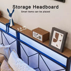 Hausource Floating Bed Frame with LED Storage Headboard, Charging Station, No Box Spring Needed