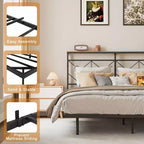 Hausource Floating Bed Frame with LED Storage Headboard, Charging Station, No Box Spring Needed