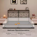Hausource Floating Bed Frame with LED Storage Headboard, Charging Station, No Box Spring Needed