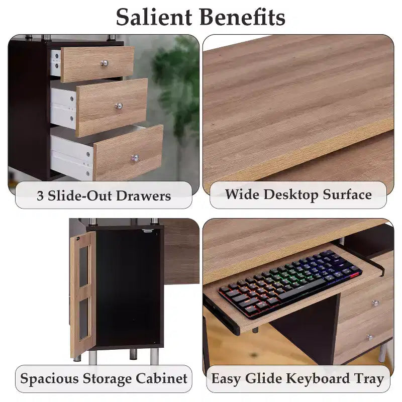Home Imports Emporium 3-Drawer File Cabinet Office Writing Desk