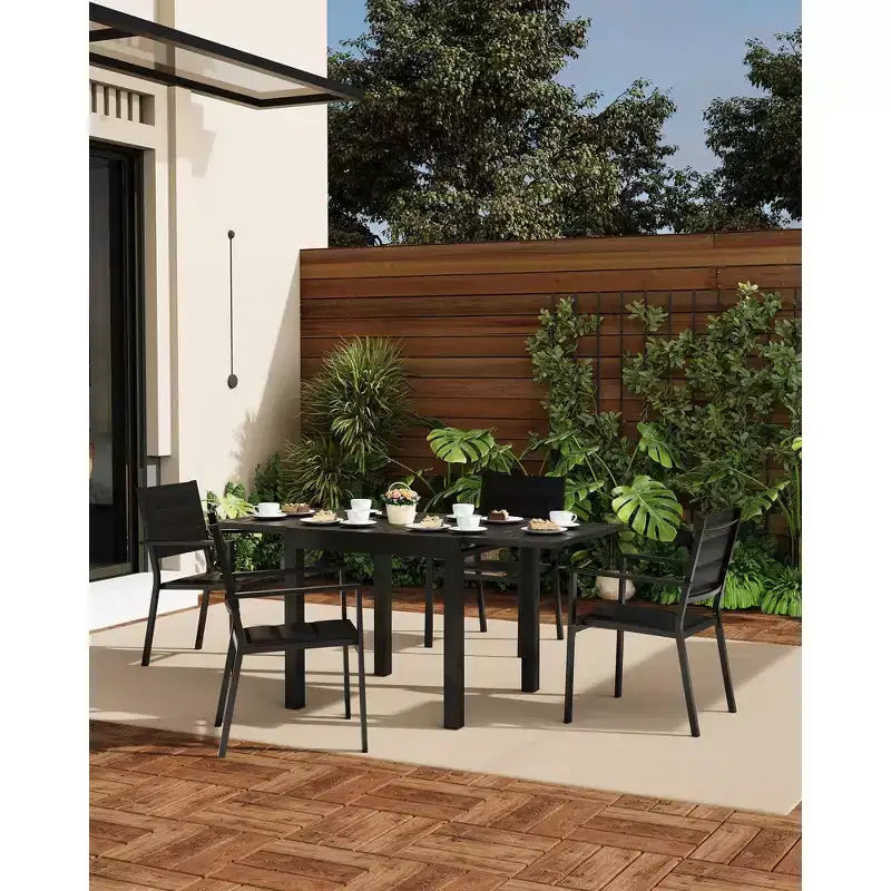 Patio Stackable Chairs Set of 4, Outdoor Aluminum Stacking Dining Chairs with Breathable Textilene Farbic for Outdoor, Patio, Deck, Backyard