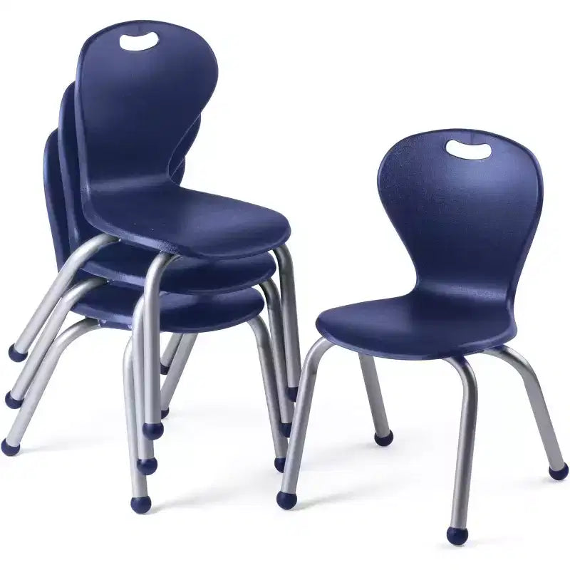 Bintiva Activity Table & Chair Set  24x48 Black Sprayed Edge Table with Adjustable Legs and 4 Blue 14 ZUUL Classroom Chairs