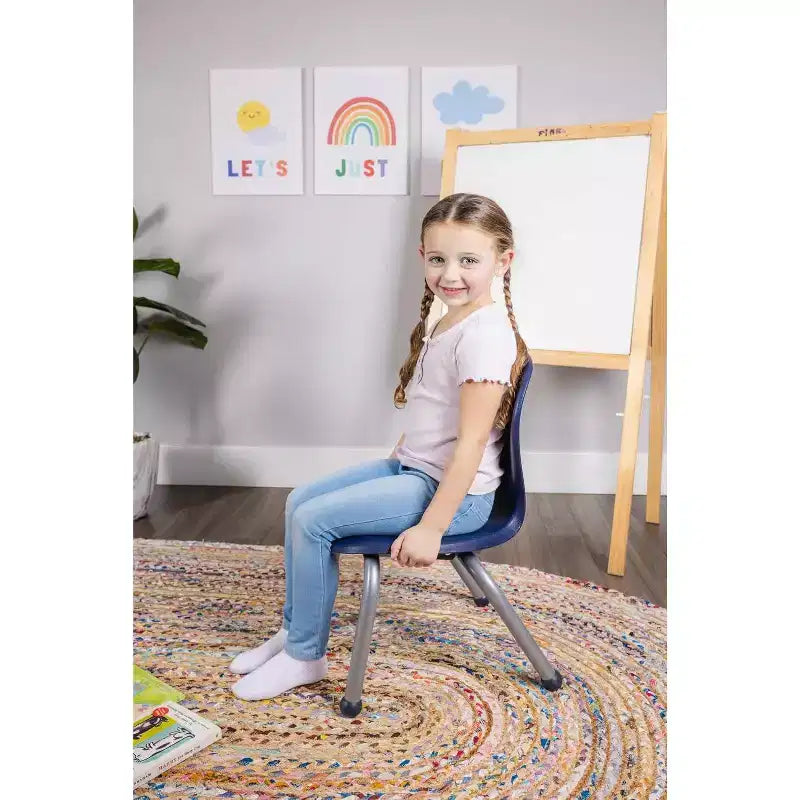 Bintiva Activity Table & Chair Set  24x48 Black Sprayed Edge Table with Adjustable Legs and 4 Blue 14 ZUUL Classroom Chairs