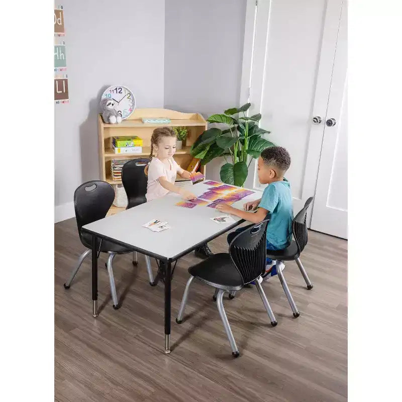 Bintiva Activity Table & Chair Set  24x48 Black Sprayed Edge Table with Adjustable Legs and 4 Blue 14 ZUUL Classroom Chairs