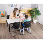 Bintiva Activity Table & Chair Set  24x48 Black Sprayed Edge Table with Adjustable Legs and 4 Blue 14 ZUUL Classroom Chairs
