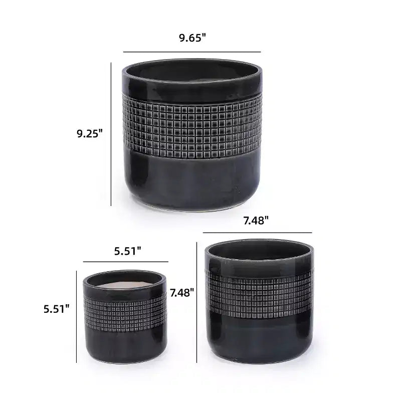 MAYEERTY 3-Piece Ceramic Flowerpot Modern Planter Black for Patio Garden Windowsills