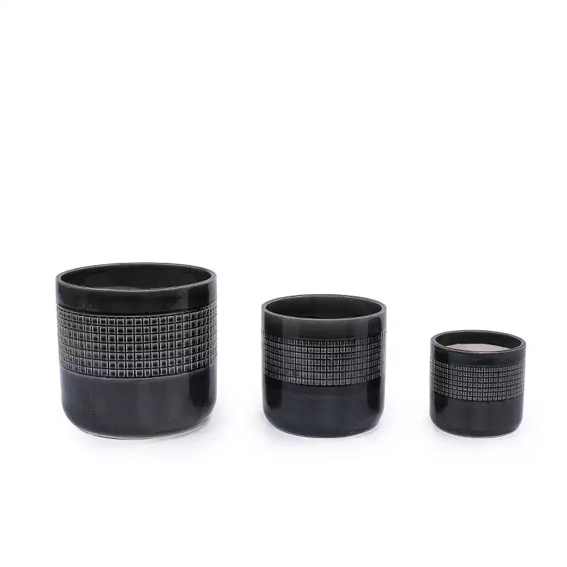 MAYEERTY 3-Piece Ceramic Flowerpot Modern Planter Black for Patio Garden Windowsills