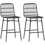 HOMCOM Rattan Counter Height Bar Stools Set of 2, 26 Wicker Barstools with Back, Bar Chairs for Kitchen Island, Kitchen Counter, Dining Room, Black