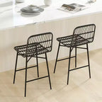 HOMCOM Rattan Counter Height Bar Stools Set of 2, 26 Wicker Barstools with Back, Bar Chairs for Kitchen Island, Kitchen Counter, Dining Room, Black