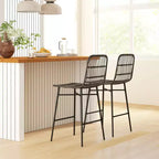 HOMCOM Rattan Counter Height Bar Stools Set of 2, 26 Wicker Barstools with Back, Bar Chairs for Kitchen Island, Kitchen Counter, Dining Room, Black