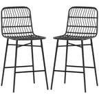HOMCOM Rattan Counter Height Bar Stools Set of 2, 26 Wicker Barstools with Back, Bar Chairs for Kitchen Island, Kitchen Counter, Dining Room, Black