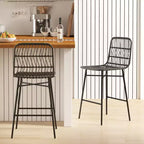 HOMCOM Rattan Counter Height Bar Stools Set of 2, 26 Wicker Barstools with Back, Bar Chairs for Kitchen Island, Kitchen Counter, Dining Room, Black