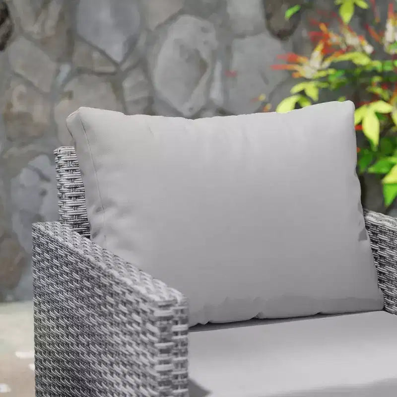 Outsunny 3 Pieces Patio Furniture Set, Wicker Bistro Set with 4 Cushions, Rattan Chairs and Glass Coffee Table for Backyard, Porch, Balcony, Gray
