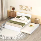 GDFStudio Julie Modern Solid Wood Full Size Platform Bed with Twin Size Trundle, 2 Drawers and Headboard