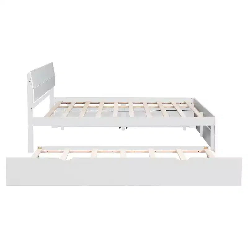 GDFStudio Julie Modern Solid Wood Full Size Platform Bed with Twin Size Trundle, 2 Drawers and Headboard
