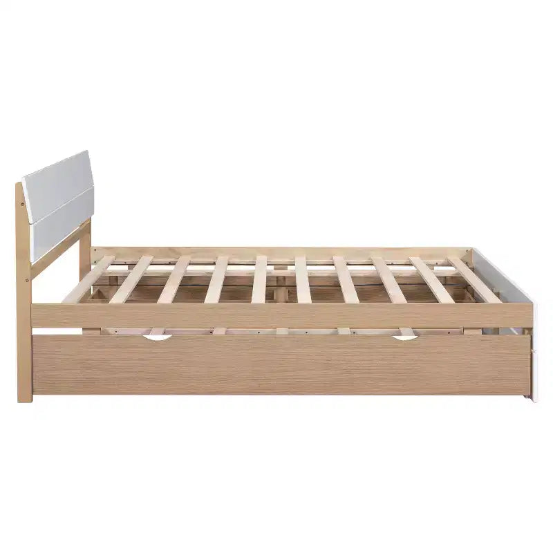 GDFStudio Julie Modern Solid Wood Full Size Platform Bed with Twin Size Trundle, 2 Drawers and Headboard
