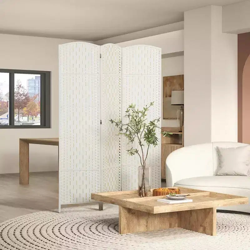 HOMCOM Room Divider, Folding Privacy Screen, 6FT Tall Portable Wicker Weave Partition Wall Divider for Bedroom, Home Office, White