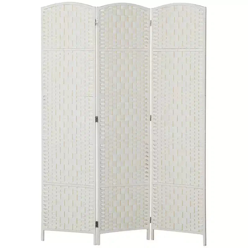 HOMCOM Room Divider, Folding Privacy Screen, 6FT Tall Portable Wicker Weave Partition Wall Divider for Bedroom, Home Office, White