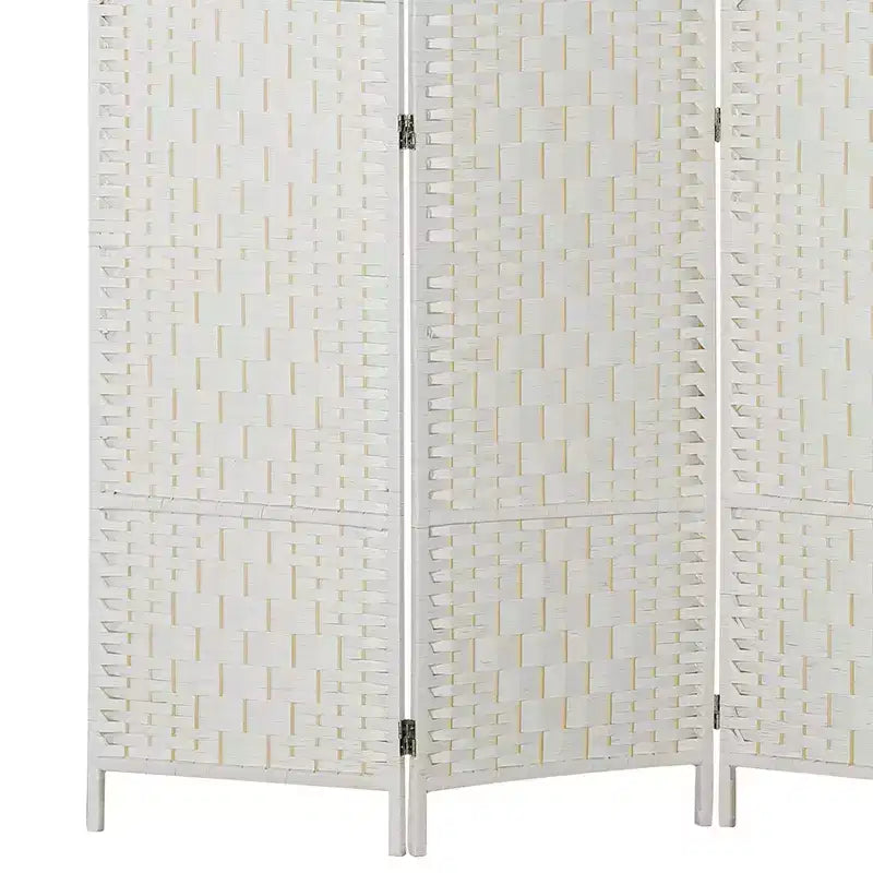HOMCOM Room Divider, Folding Privacy Screen, 6FT Tall Portable Wicker Weave Partition Wall Divider for Bedroom, Home Office, White