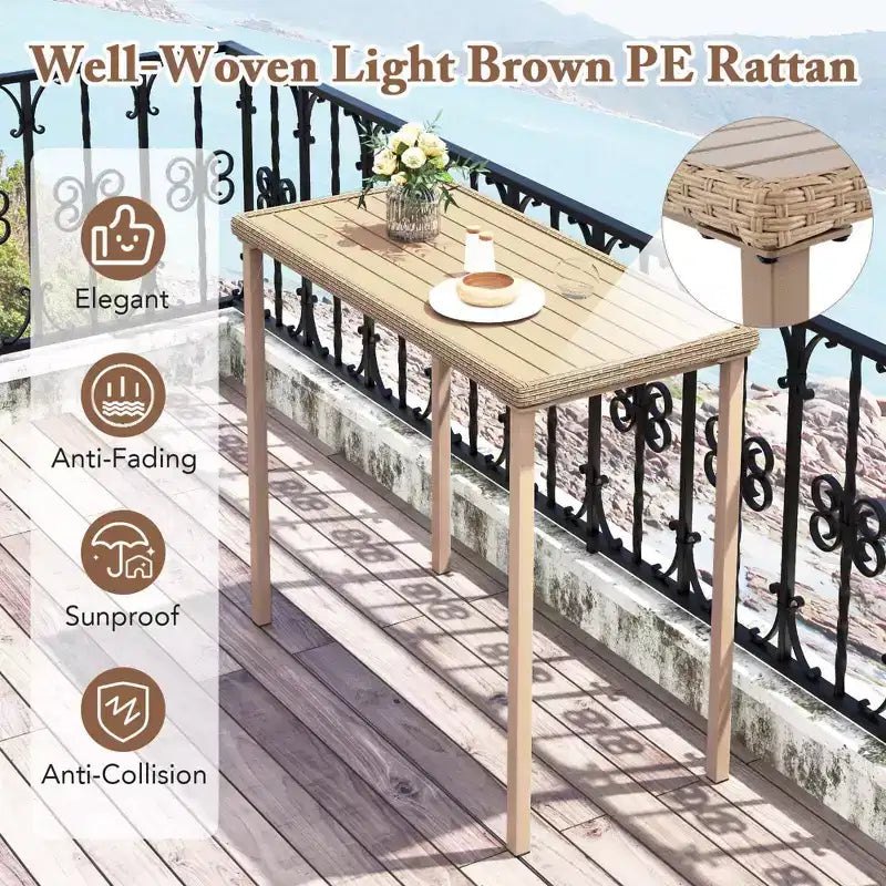 Costway 48 Outdoor Counter Height Table Patio Bar Table Heavy Duty Rectangle Metal Frame