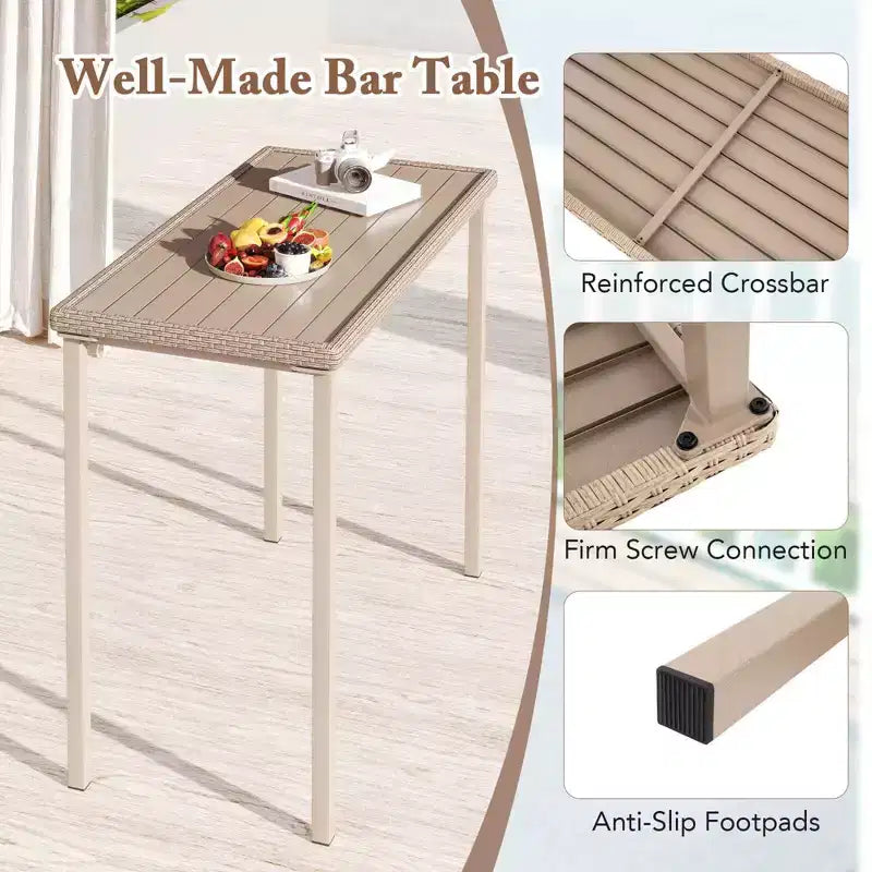 Costway 48 Outdoor Counter Height Table Patio Bar Table Heavy Duty Rectangle Metal Frame