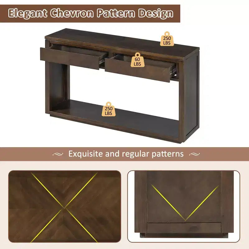 Rustic Wooden Console Table with Storage Drawers and Open Shelf, Elegant Entryway Table for Hallway and Living Room - ModernLuxe