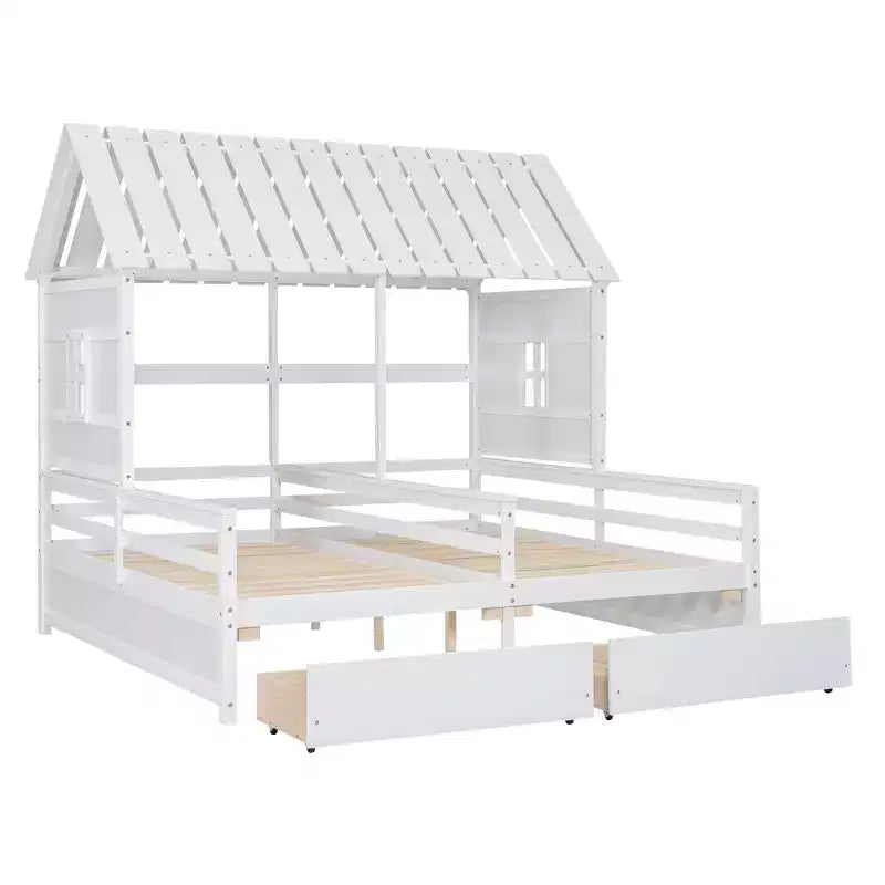 Whisen House Platform Beds with Two Drawers for Boy and Girl Shared Beds