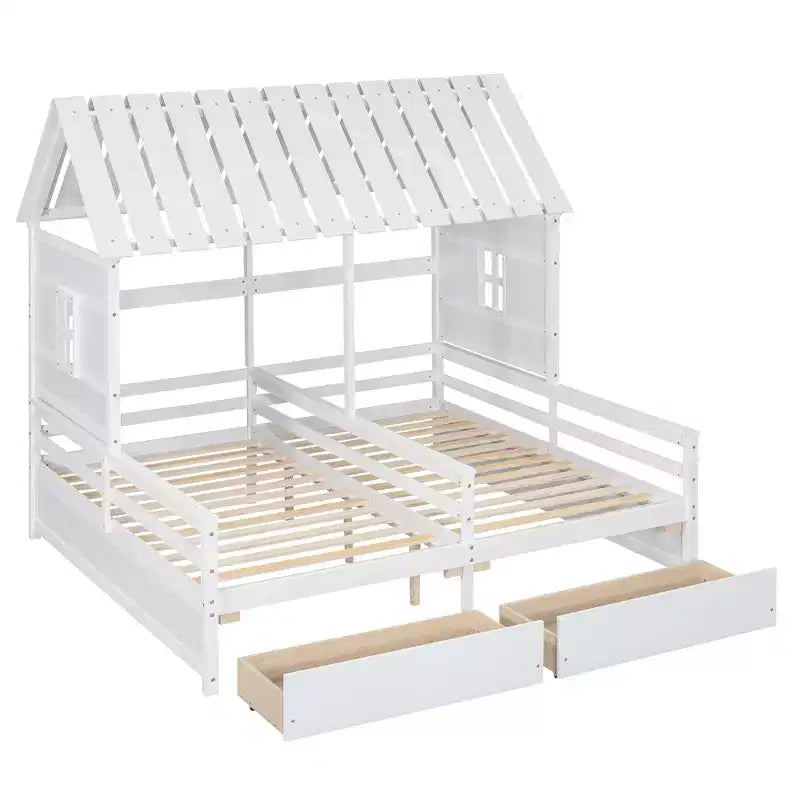 Whisen House Platform Beds with Two Drawers for Boy and Girl Shared Beds