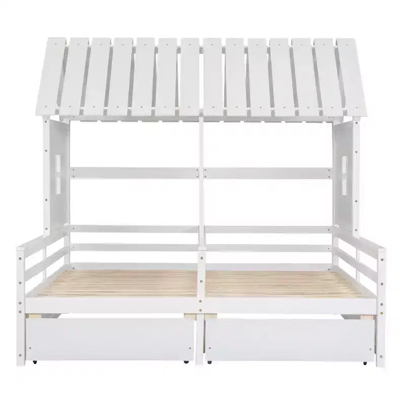 Whisen House Platform Beds with Two Drawers for Boy and Girl Shared Beds