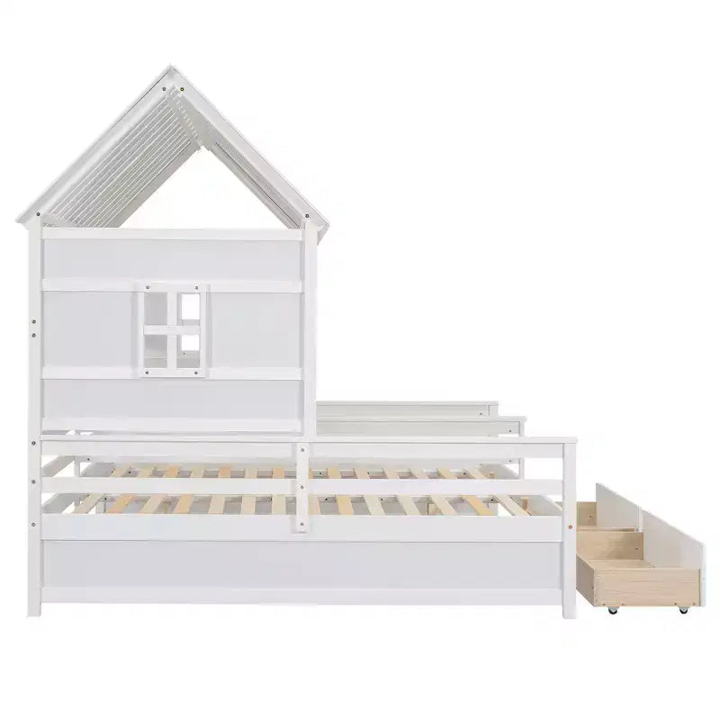 Whisen House Platform Beds with Two Drawers for Boy and Girl Shared Beds