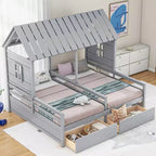 Whisen House Platform Beds with Two Drawers for Boy and Girl Shared Beds